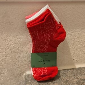 Kate Spade Vibrant Red and White Casual Socks 3 Pairs Nwt